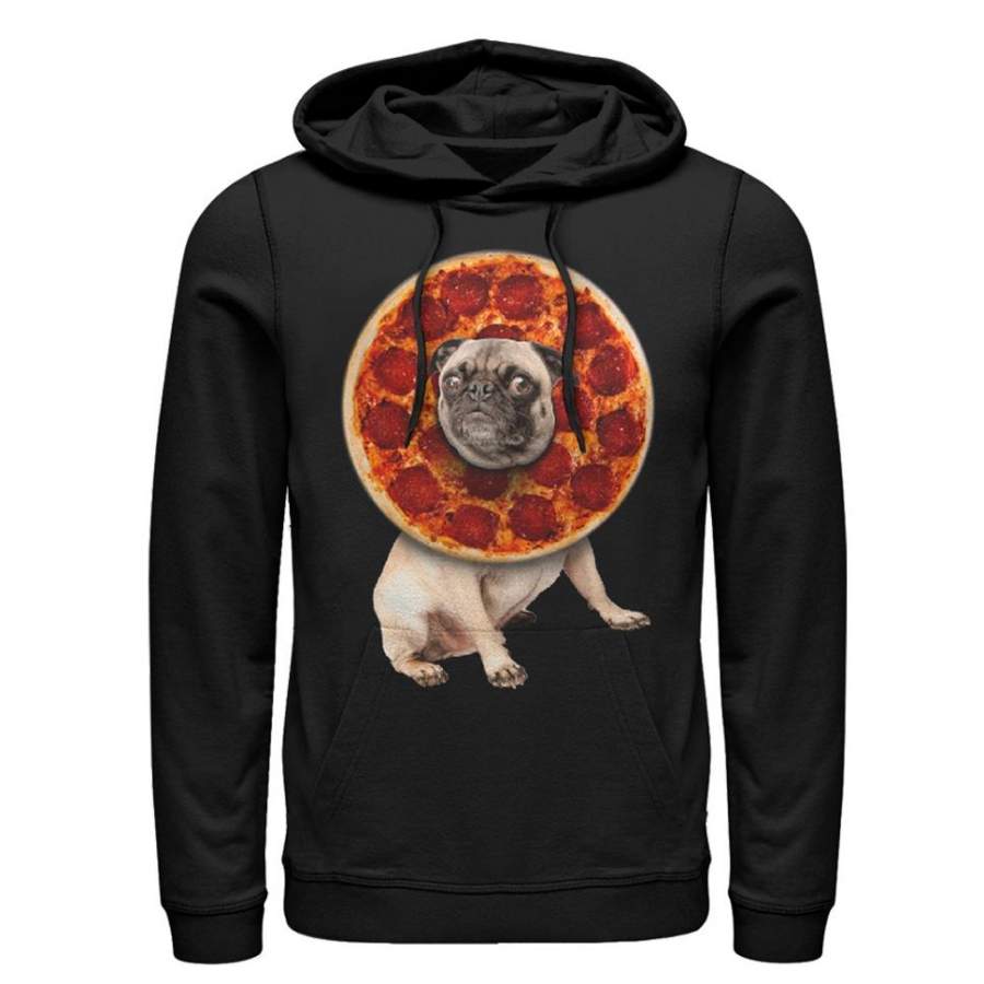 Lost Gods Men’s Pepperoni Pizza Pug  Lightweight Hoodie Black