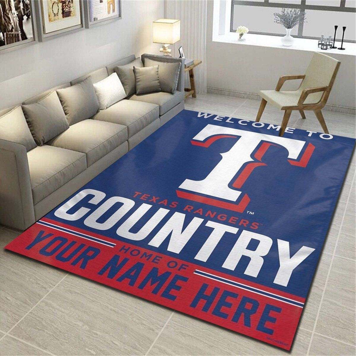 Texas Rangers Personalized Area Rugs, Team Living Room Bedroom Carpet, Customized Floor Mat Home Decor