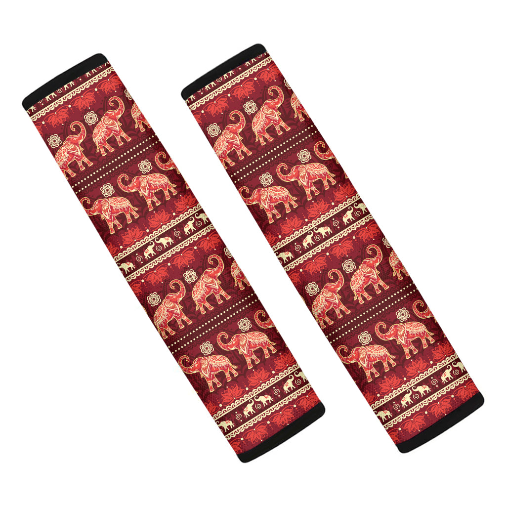 Red Indian Elephant Pattern Print Car Seat Belt Covers