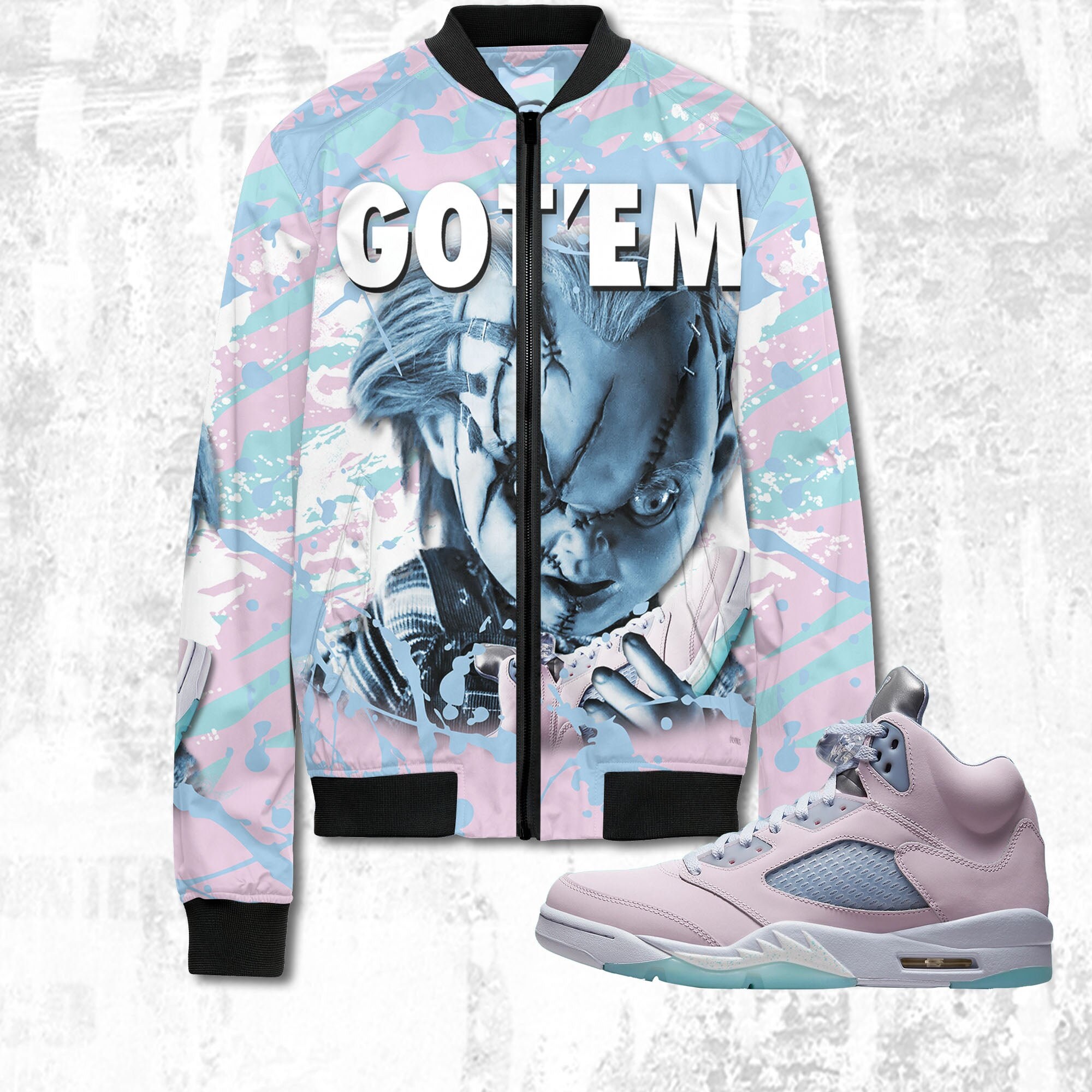 Chucky Gotem 3D Zebra Stripes Paint.Jordan 5 Retro Easter 2022, oversize Bomber Jacket,jacket trending 2022, holiday gift for  him and her