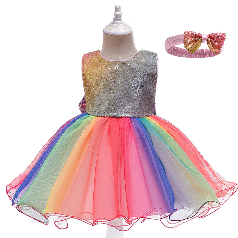 Baby Girl Sequins Sleeveless Tutu Dress for Kids Birthday Party Mermaid Unicorn Dress with Headband Children Summer Casual Frock alx