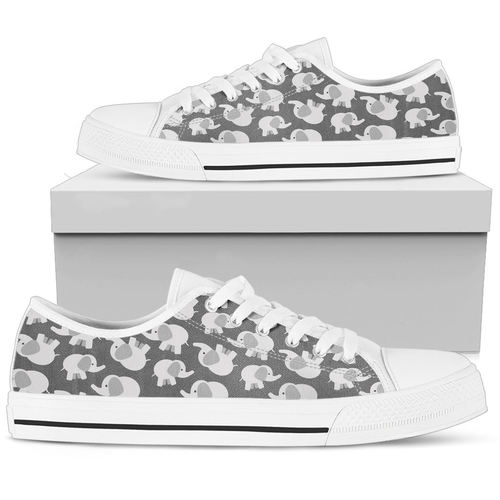 Elephants Gray Pattern Women’S Low Top Shoes