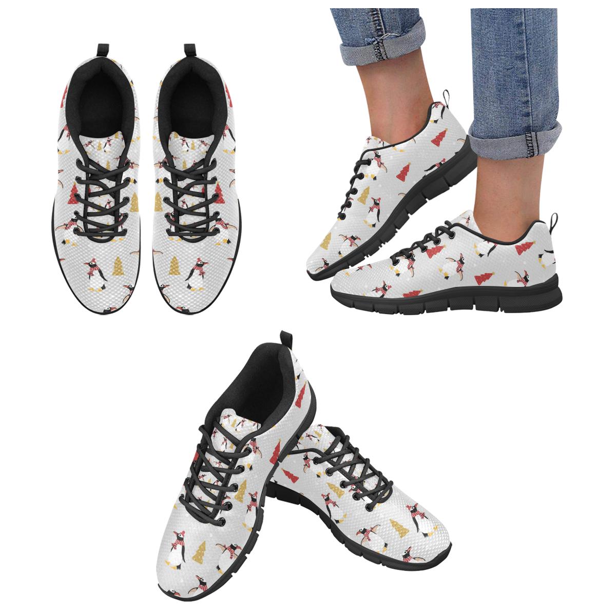 Penguin Christmas Tree Pattern Women’s Sneakers Black