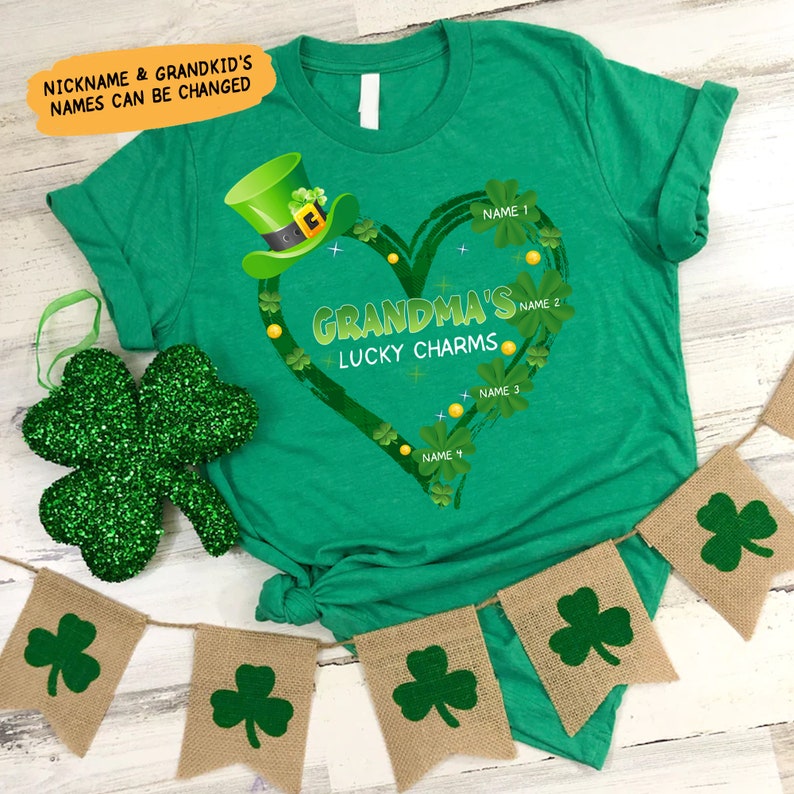 Personalized Grandma Shirt With Grandkids Names, Patricks Day Lucky Grandma Shirt, Gift For Mom Nana Gigi, Grandma Patrick’S Day Shirt