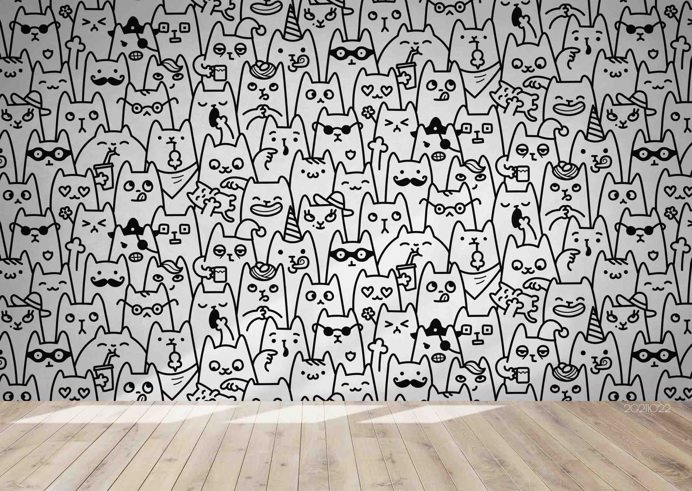 3D Cartoon Animals Cats Wall Mural Wallpaper Lqh 130