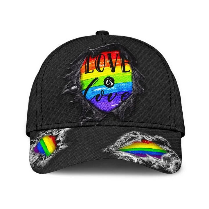 Pride Lesbian 3D Classic Cap, Black Jean Background Love Is Love Lgbt Printing Baseball Cap Hat