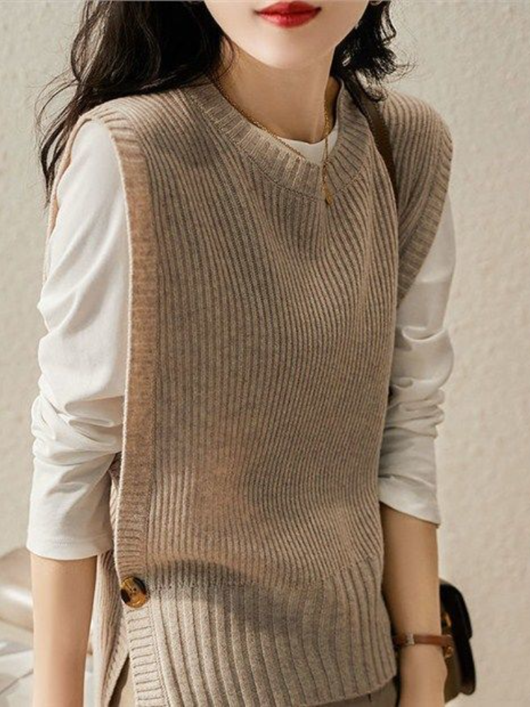 Sweater Vest Women Solid All-match Knitting Autumn Fashion Trendy Korean Simple Ins Harajuku Design Side Button Female Casual alx