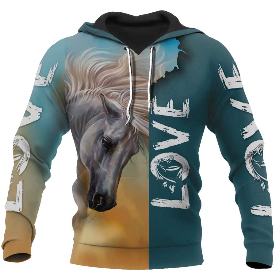 3D Arabian White Horse Shirt – Winter Set for Men and Women JJ16112