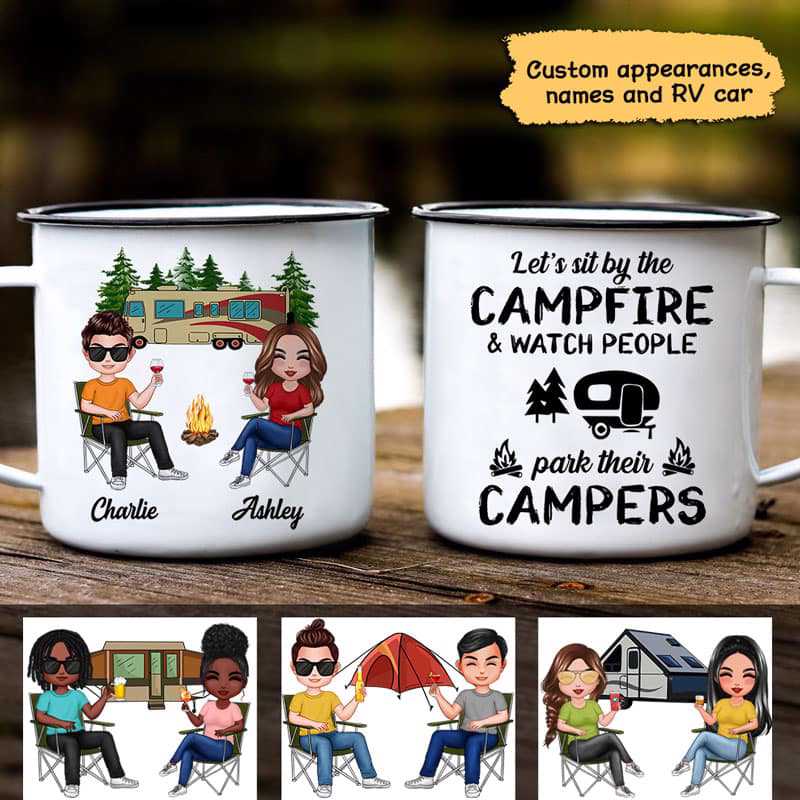 Doll Camping Couple Watch People Park Their Campers Personalized Campfire Mug