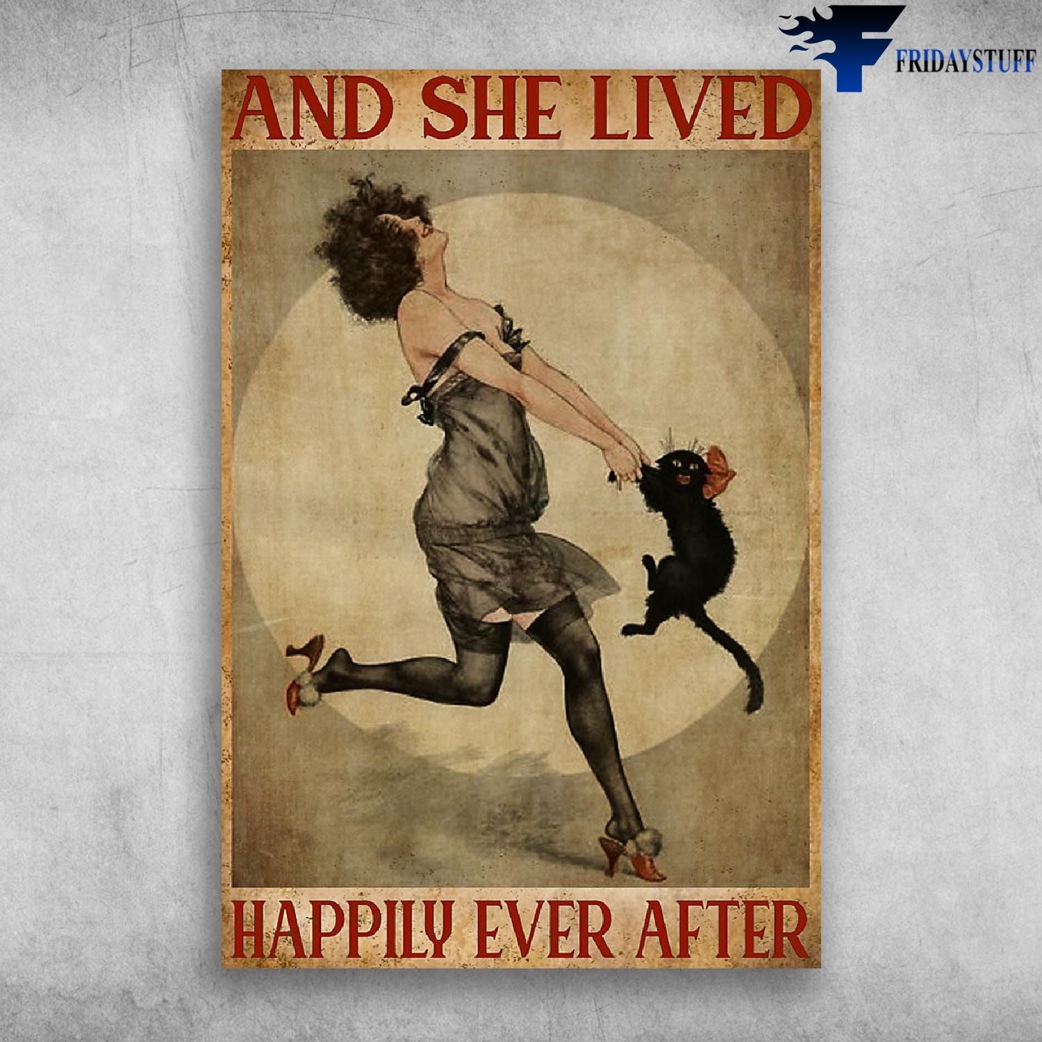 And She Lived Happily Ever Happily Ever After – Girl And Black Cat Canvas Christmas Gift Ideas