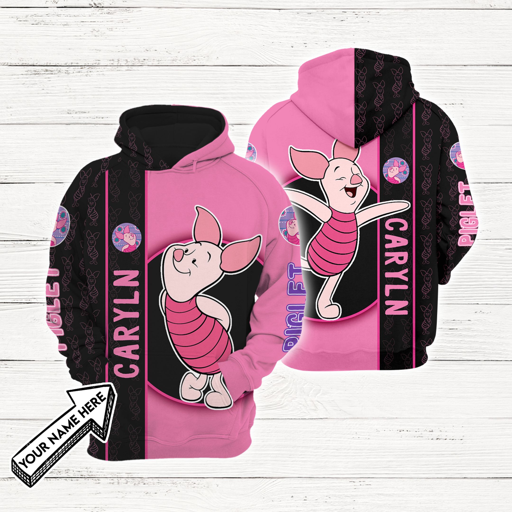 Winnie The Pooh Cartoon Piglet Hoodie All Over Printed 3D Personalized Custom Name Unisex Men Women