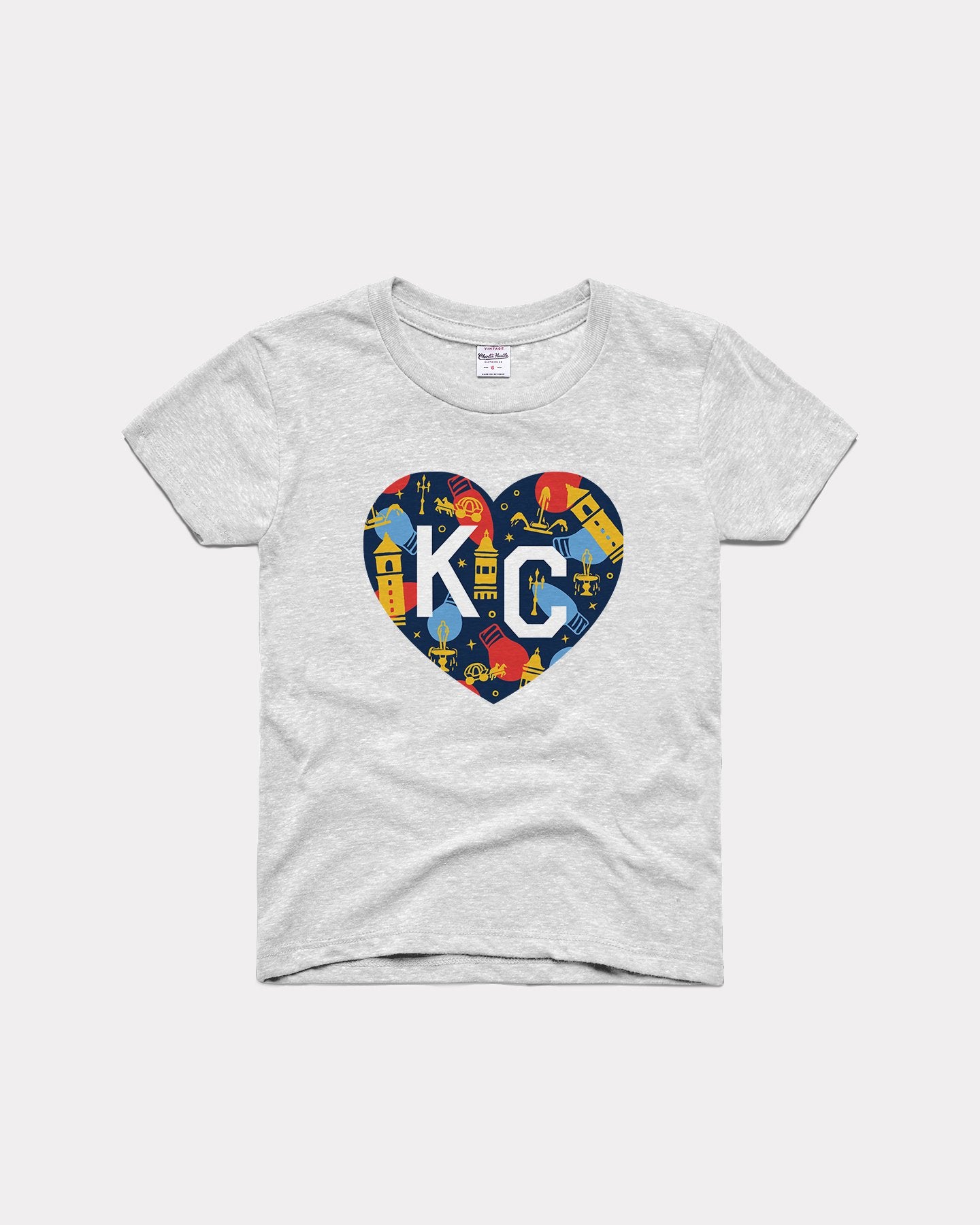 Kids Kansas City Plaza Lights Kc Heart Holidays 2021 Vintage Ash Grey T-Shirt