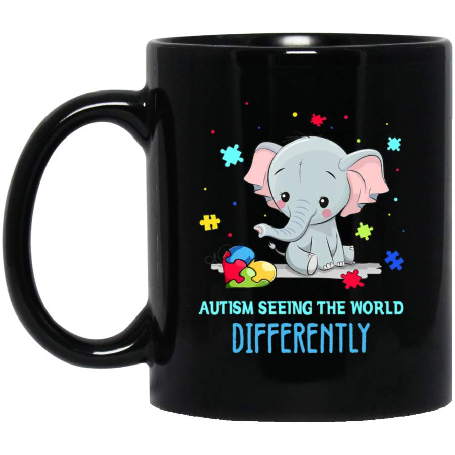 Autism Elephant Autism Seeing The World Differently 11oz 15oz Black Mug Idea 2nd April Puzzle Ribbon Support Autism Dad Mom Kids Autistic