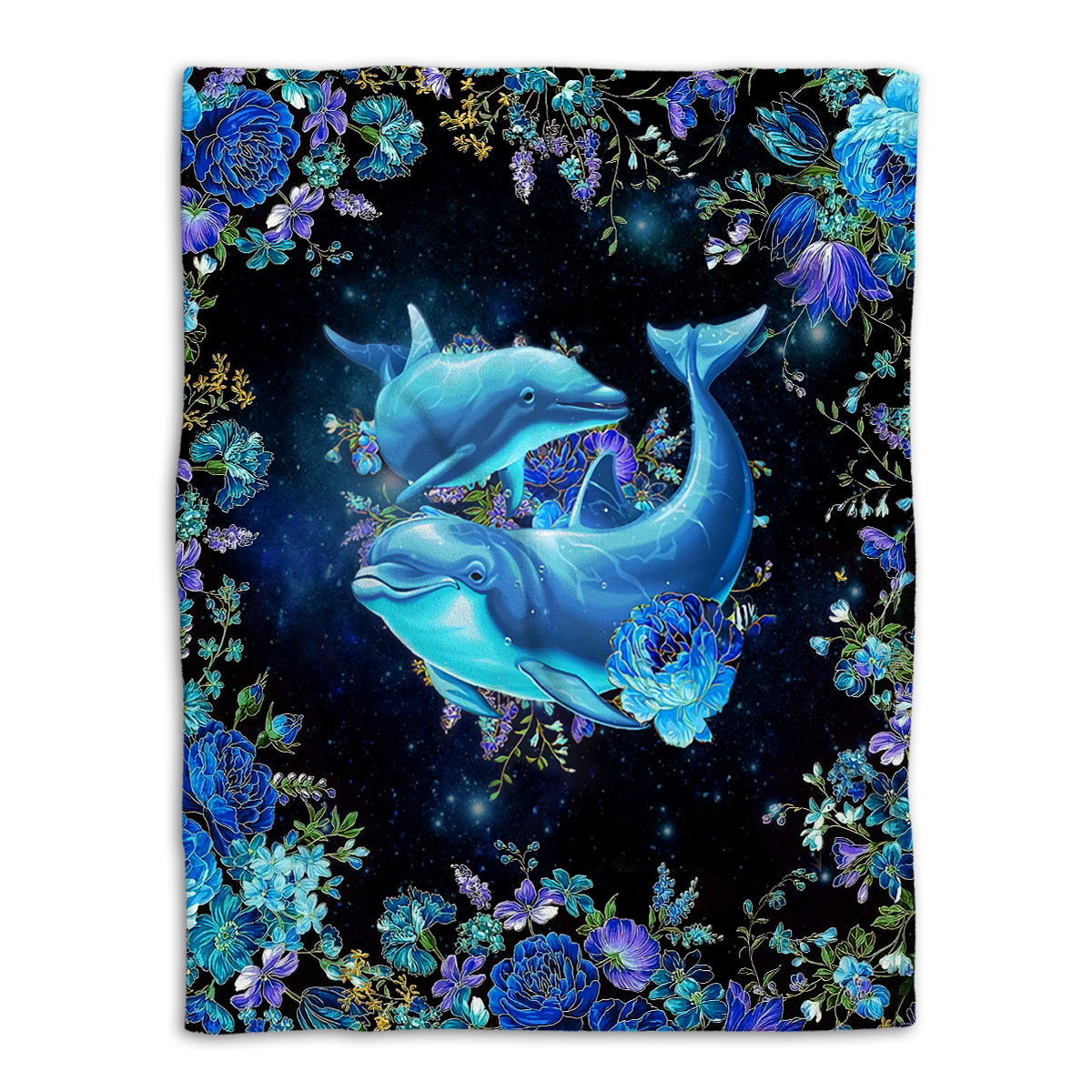 Dolphin Blanket, Dolphin Blue Flower Ocean Animal Lover Gift Sherpa Fleece Blanket, Soft Cozy Plush Throw Blanket