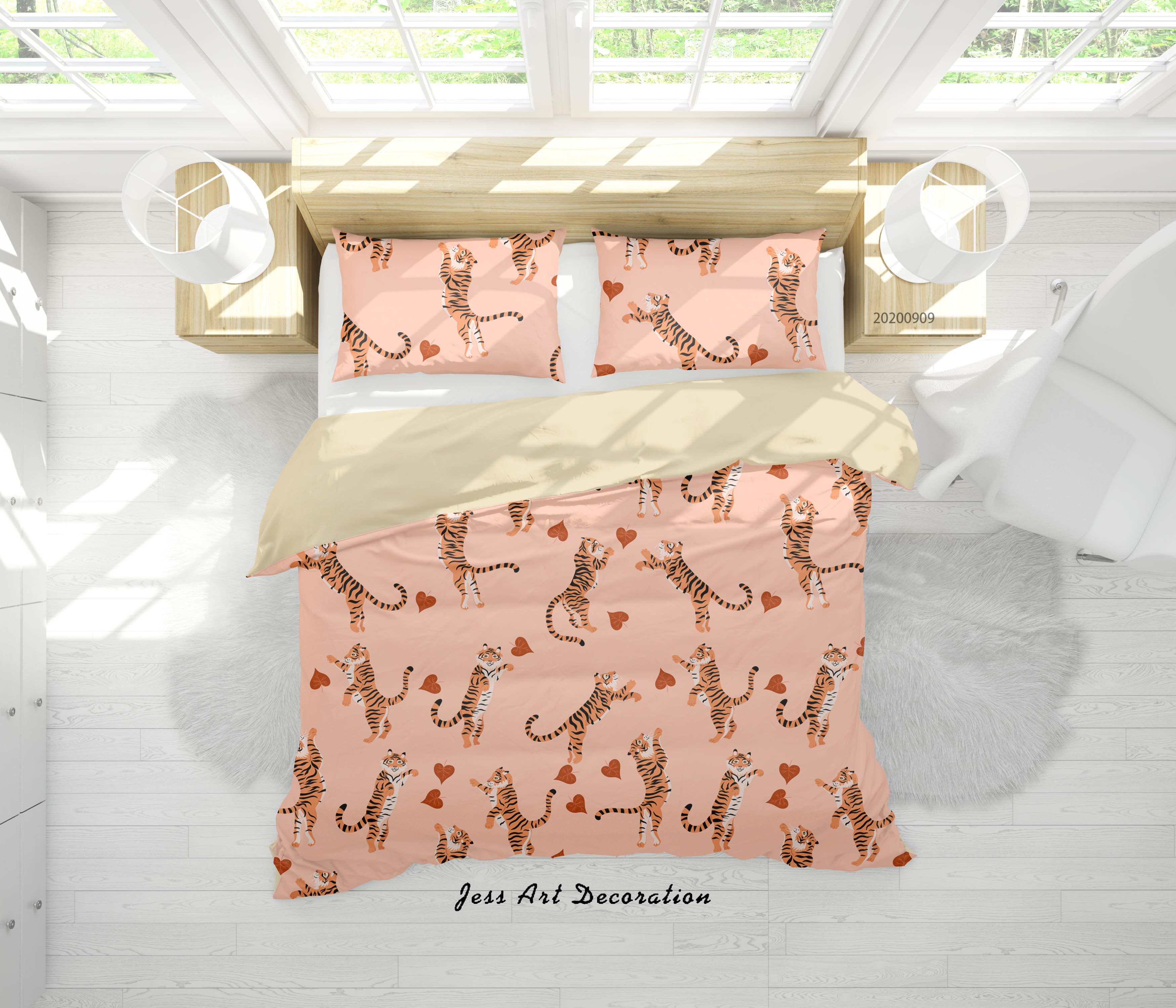 3D Hand Drawn Tigers Autumn Leaves Pattern Quilt Cover Set Bedding Set Duvet Cover Pillowcases Wj 1983