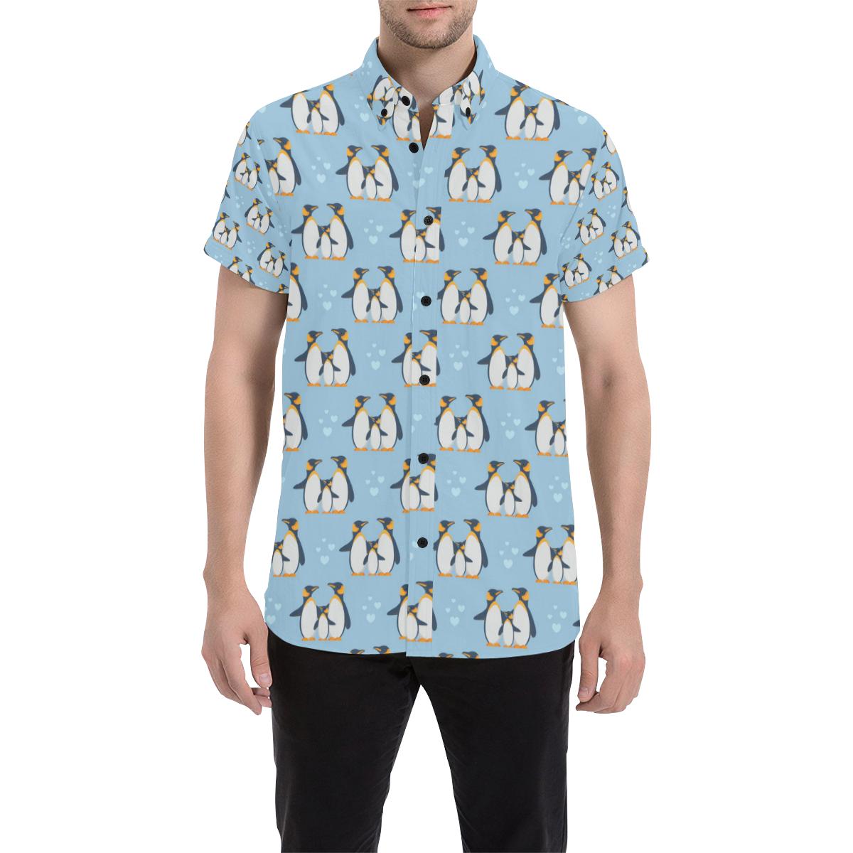 Penguin Pattern Print Design A04 Men Button Up Shirt