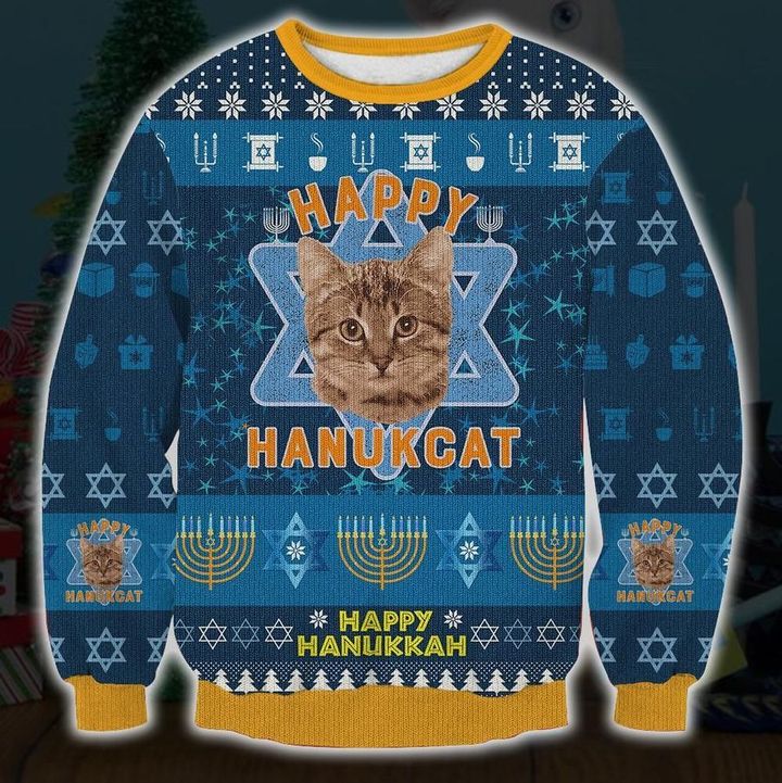 Happy Hanukcat Ugly Christmas Sweater | For Men & Women | Adult | Us5990