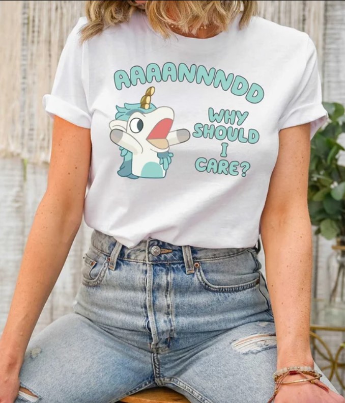 Why Should I Care Unicorn Disneyland Aesthetic Outfit Shirt   Blue Bandit Puppet Tee   Bluey Puppet Shirt   Gift For Her