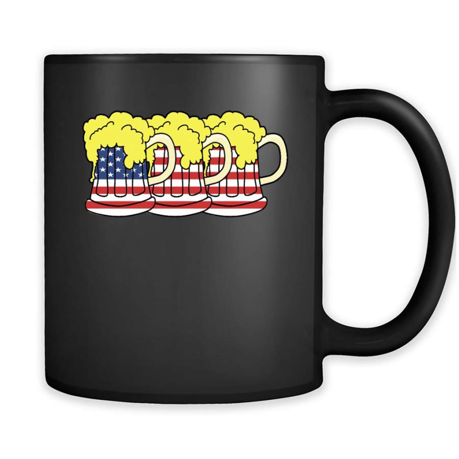 Beer American Flag 4th of July Vintage Merica USA – Full-Wrap Coffee Black Mug