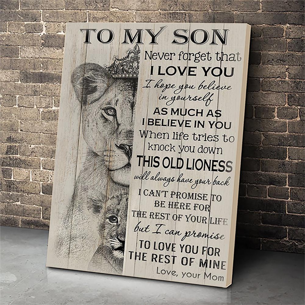 To My Son From Mom Lion Wall Art Canvas And Poster, Wall Decor, Canvas Instructure