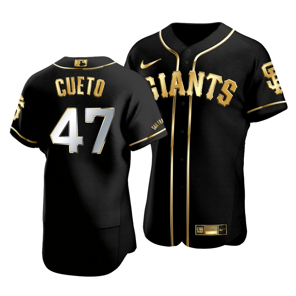 Men’S San Francisco Giants Johnny Cueto #47 Golden Edition Black  Jersey