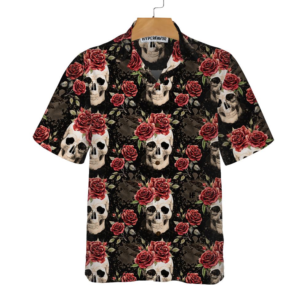 Skull Rose Vintage Hawaii Red Roses Gothic Shirt Ha82007