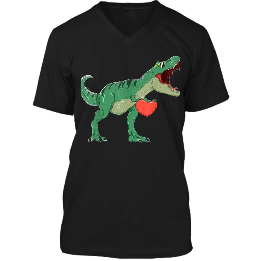 Boys Valentines Day  Kids T-Rex Dinosaur I Steal Hearts Mens Printed V-Neck T