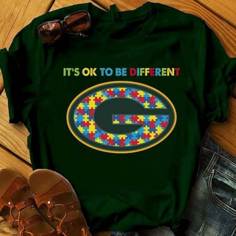 green bay packers autism it’s okie to be different t shirt