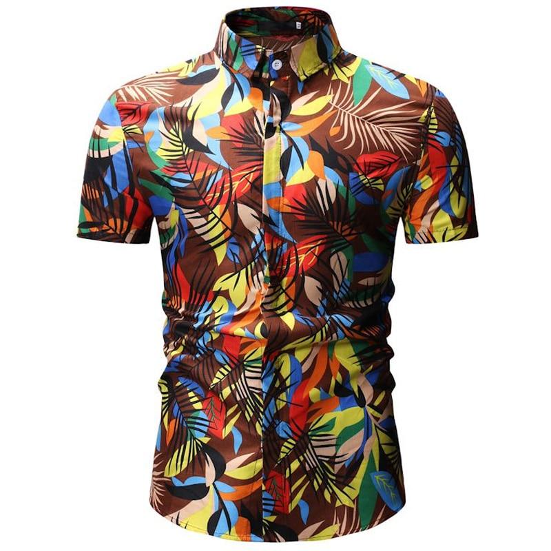 Mens Hawaii Shirt Male Casual Printed Beach Shirts Ha73529