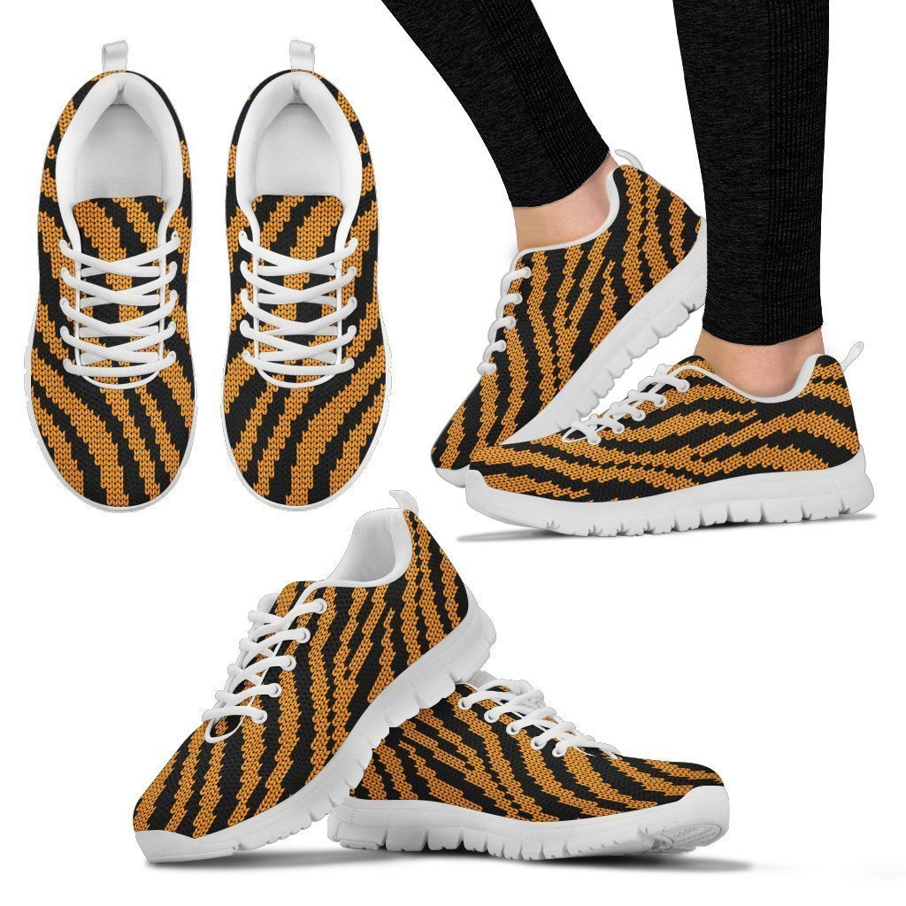 Tiger Knit Skin White Sneakers, Personalized Shoes Custom Name, Text For Women, Men