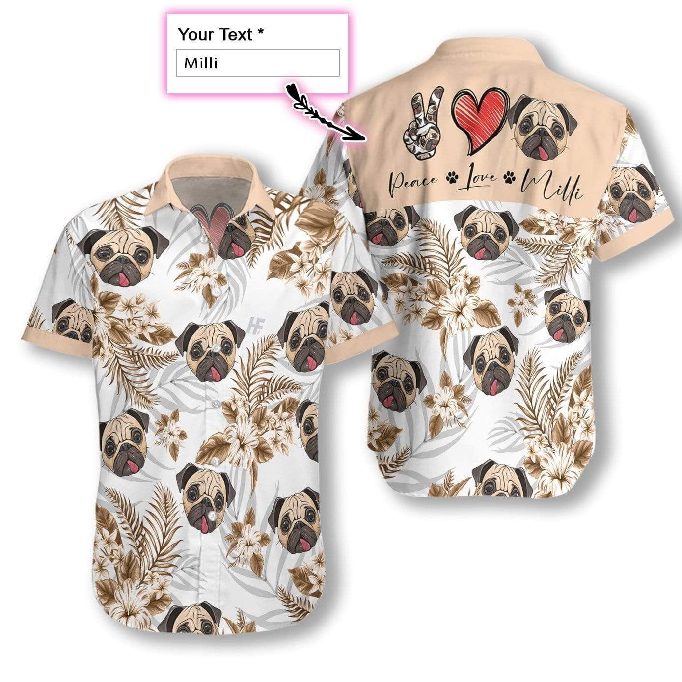 Discover Cool Personalized Peace Love Pug Dog Custom Hawaii Aloha Shirts Ha37156