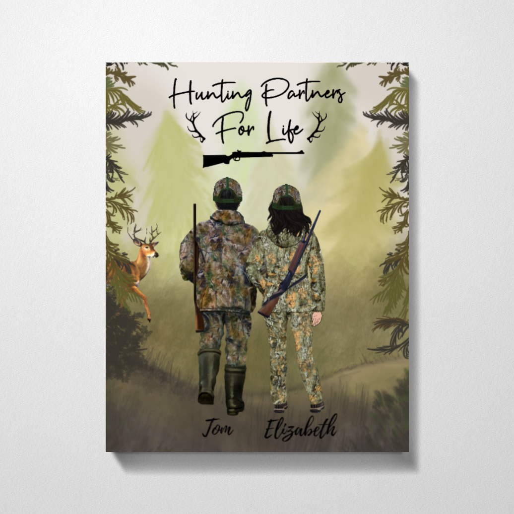 [Personalized Name] Hunting Partners For Life – Best Gift Idea, Gift For Home Decor, Gift For Family – Horizontal Canvas Matte Canvas Wall Art