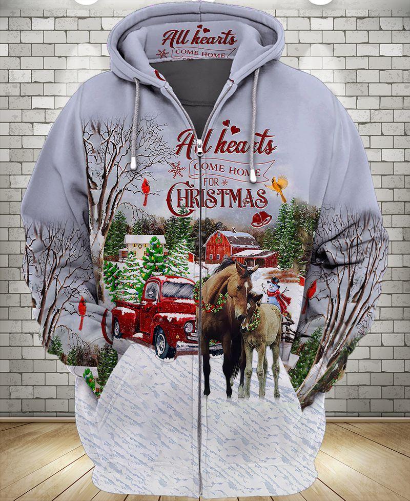 All Hearts Come Home For Christmas 3D Gift For Christmas Holiday 3D Zipper Hoodie