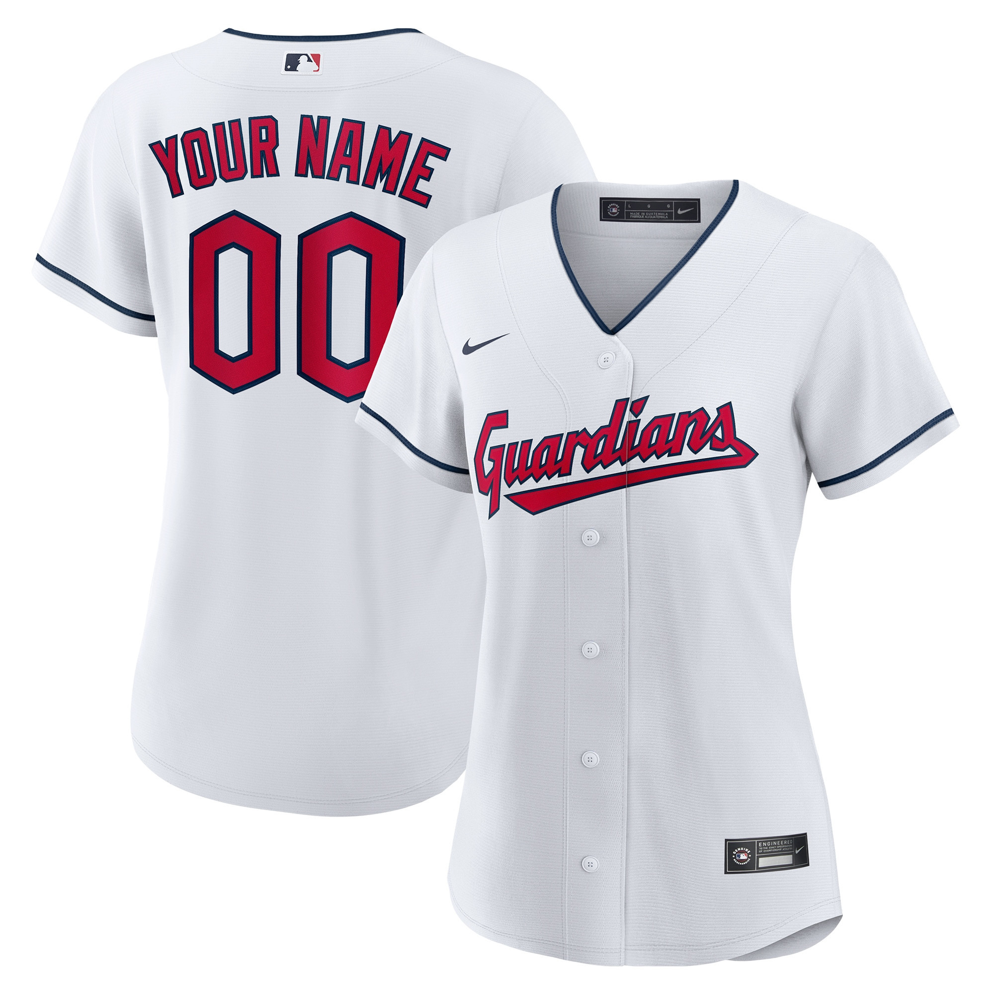 Cleveland Guardians Womens Replica Custom Jersey – White Custom Jerseys MLB