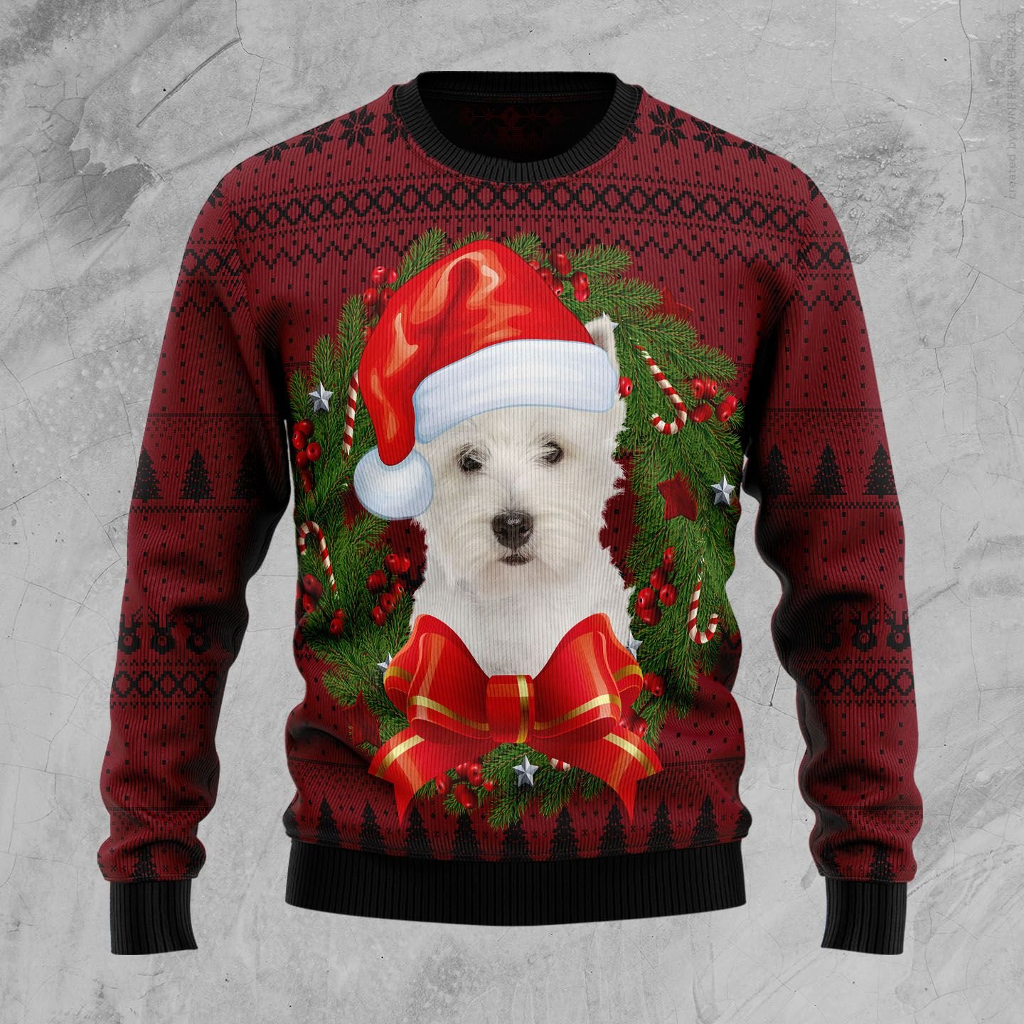 Welsh Highland Terrier Wreath Ugly Christmas Sweater | For Men & Women | Adult | Us3940