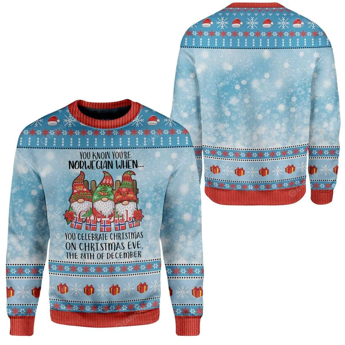 Unifinz Gnome Christmas Ugly Sweater You Know You’Re Norwegian When You Celebrates Christmas On Christmas Eve Sweater 2022