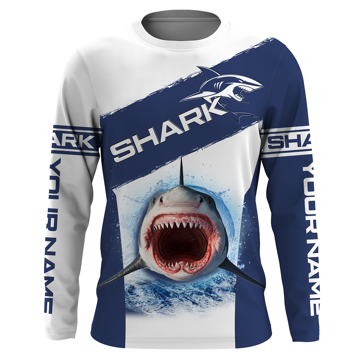 Shark Fishing Blue Custom Long Sleeve Performance Fishing Jerseys Shirts, Deep-Sea Fishing For Shark Nqs3369