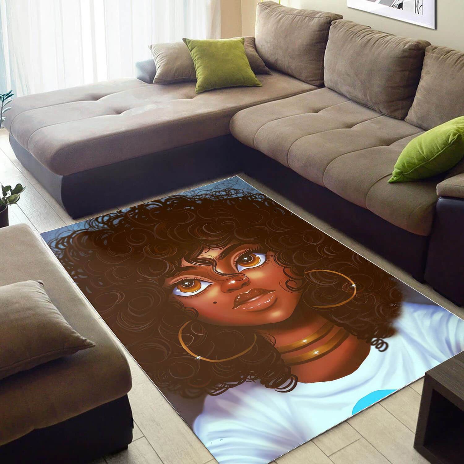 Afrocentric Area Rugs Beautiful Black Woman With Afro African Design Floor Rug African Themed Living Room WBG22650