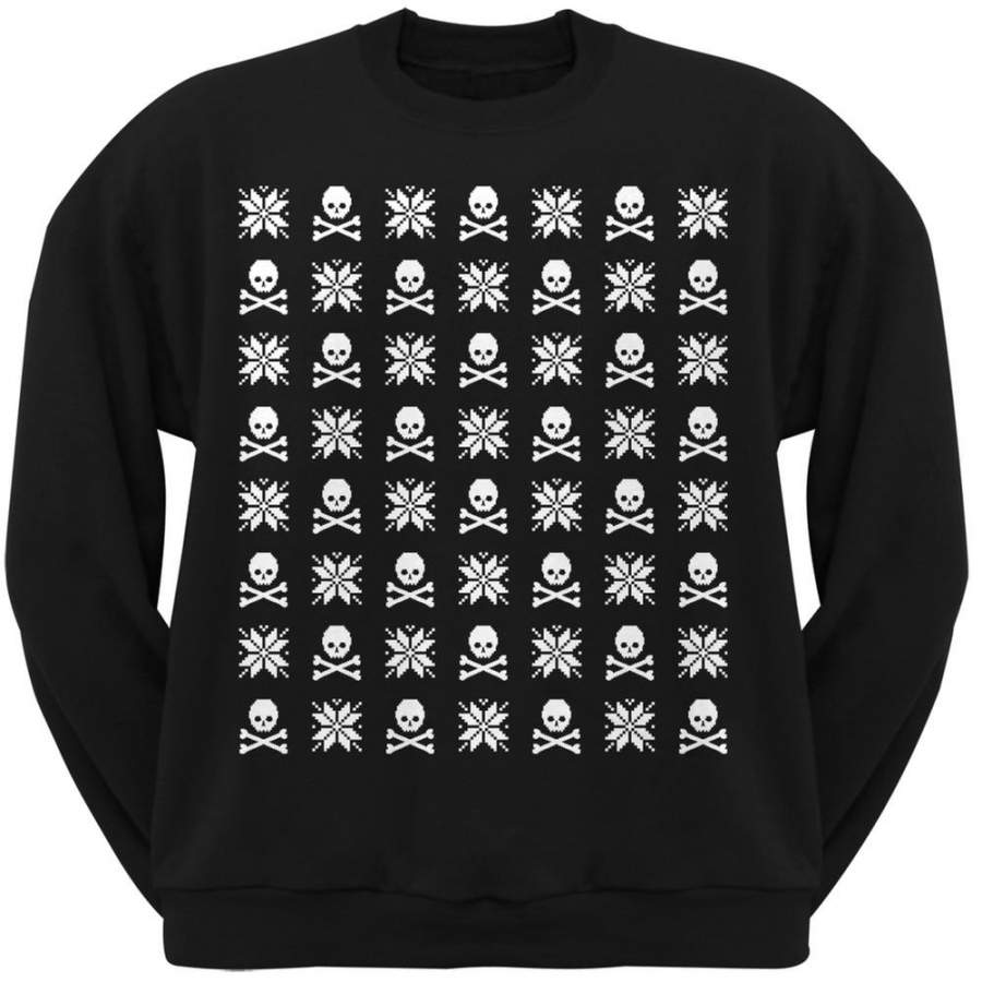 Skull And Crossbones Snowflake Ugly Christmas Sweater Black Adult Sweatshirt