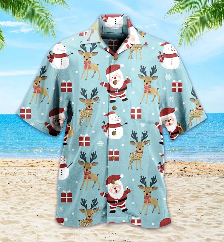 Santa Reindeer Christmas Blue Hawaii Shirt Ha55915