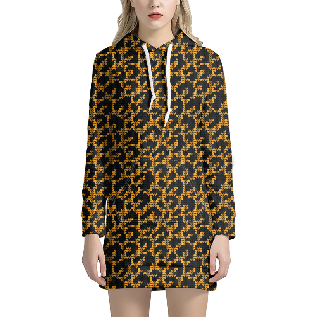 Wild Leopard Knitted Pattern Print Women’S Pullover Hoodie Dress