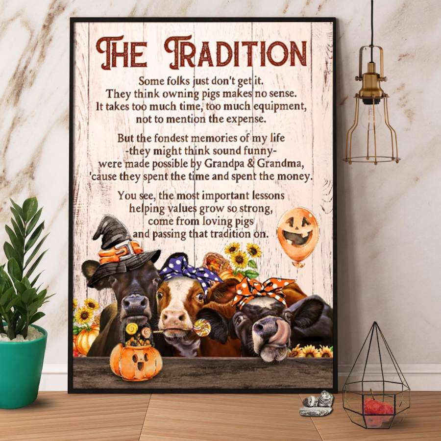 Halloween happy cows the tradition paper poster no frame/ wrapped canvas wall decor full size