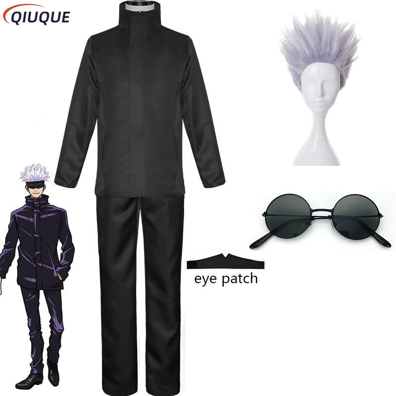 Anime Jujutsu Kaisen Gojo Satoru Cosplay Costume Tops Pants Eye Patch Halloween Party Men Uniform Wigs alx