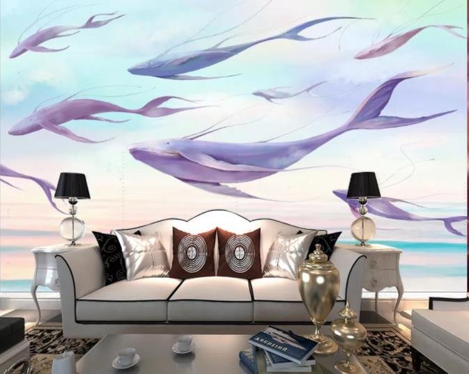 3D Hand Painted Flying Whale Wall Mural Wallpaper 236