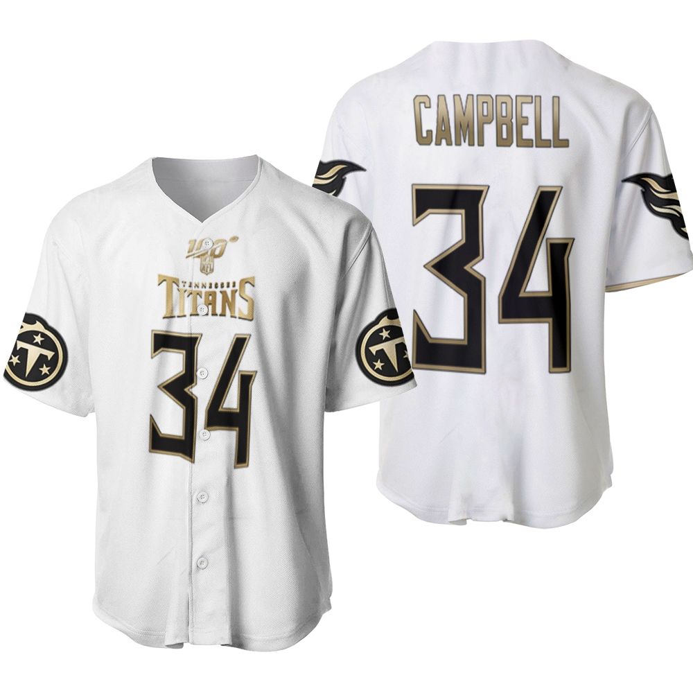 Tennessee Titans Tommie Campbell #34 NFL Great Player White 100th Season Golden Brandedition Jersey Style Gift For Titans Fans Baseball Jersey