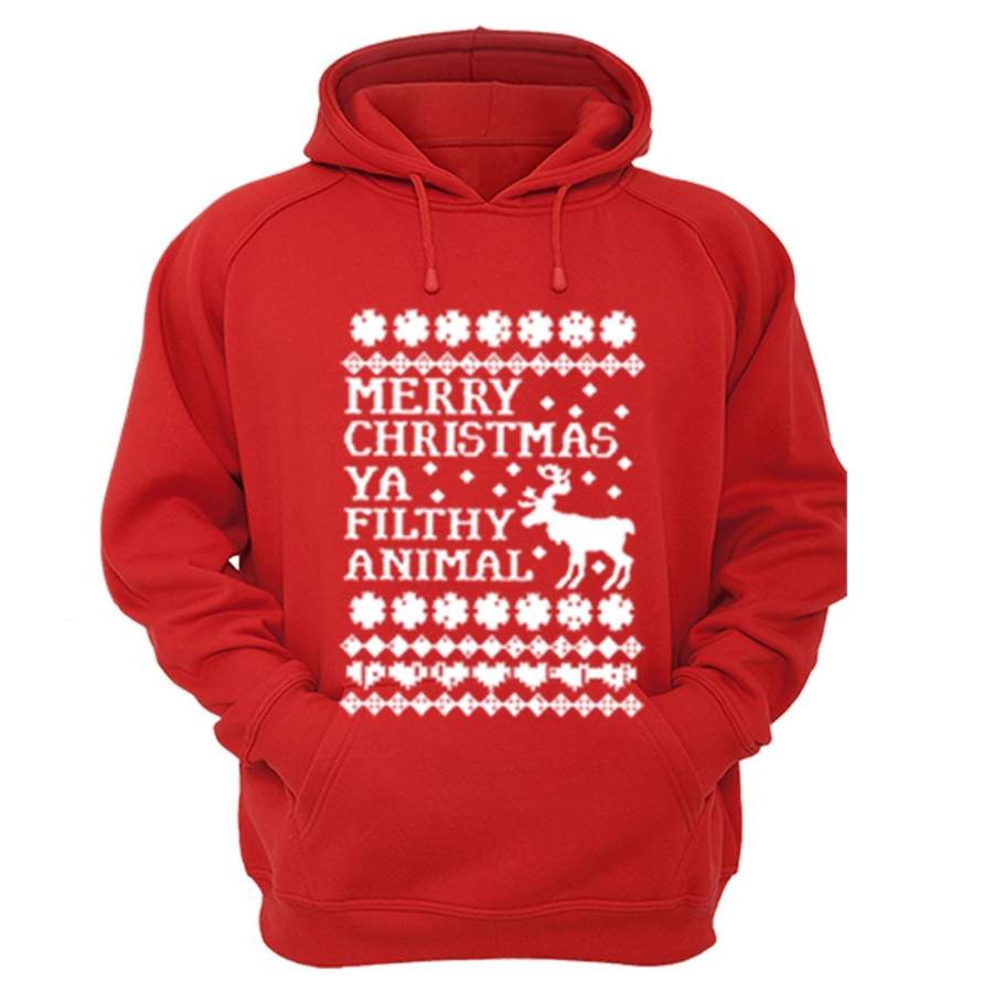 XtraFly Apparel Ya Filthy Animal Ugly Christmas Hooded-Sweatshirt Pullover Hoodie