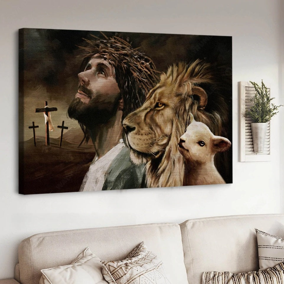 The Lamb Of God, The Lion Of Judah, Jesus Christ, Cross Symbol – Matte Canvas