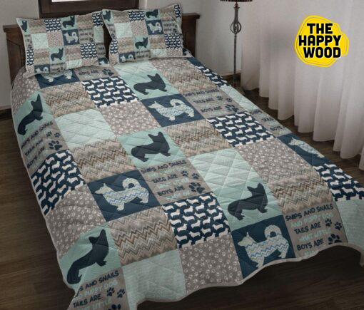 Corgi Snips And Snails And Puppy Dog Tails Are What Little Boys Are Made Of Pattern Quilt Bed Set And Pillow Covers