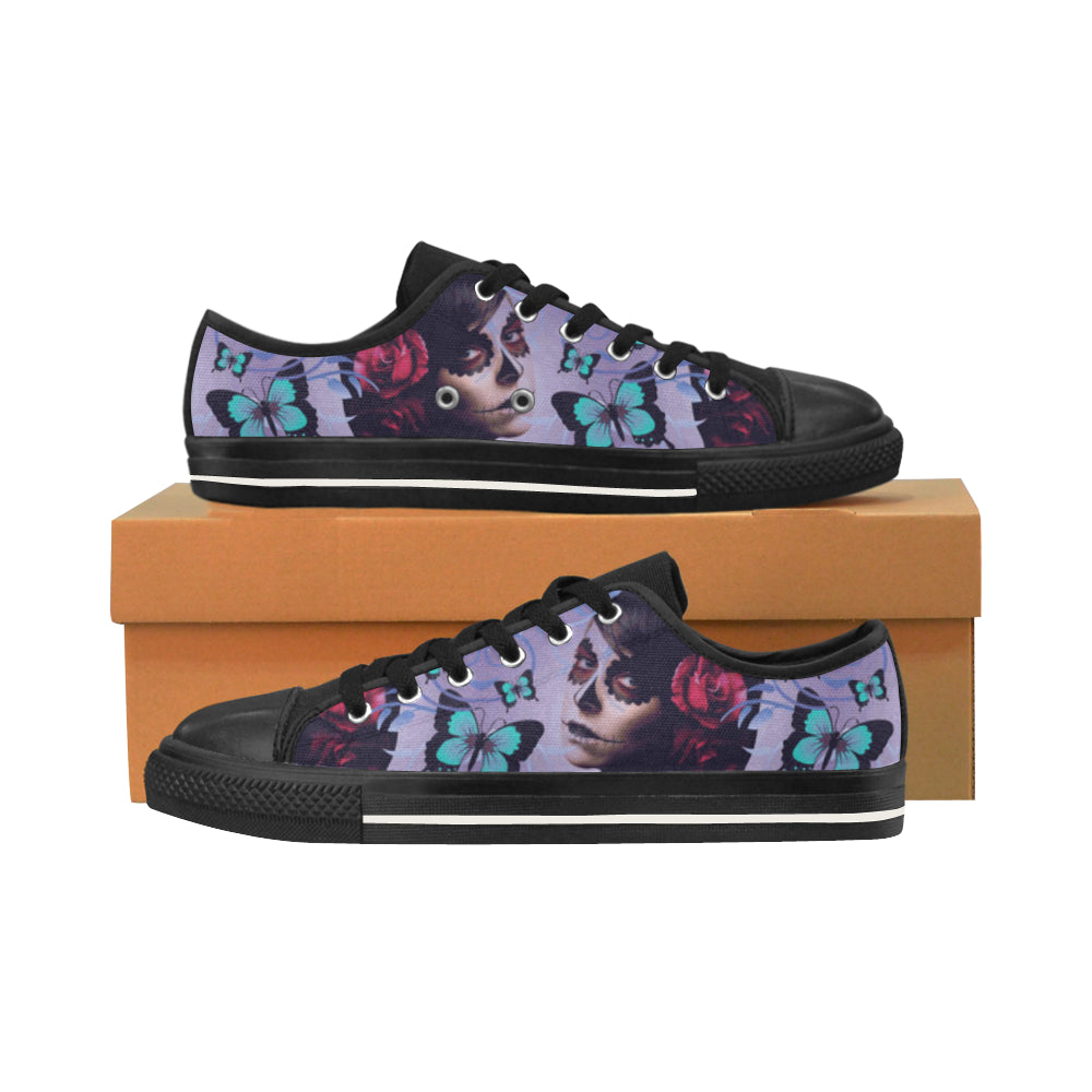 Sugar Skull Candy Black Men’s Classic Canvas Shoes/Large Size