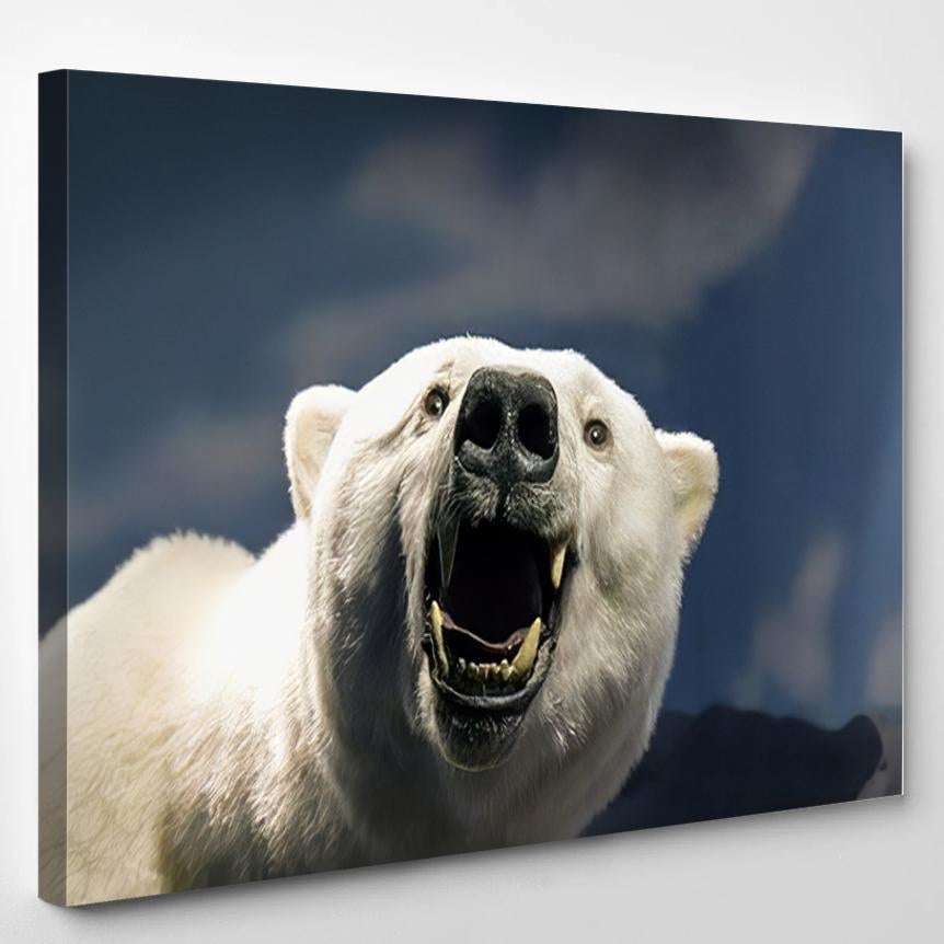 White Bear Bared Growls Camera Against – Bear Animals Canvas Print